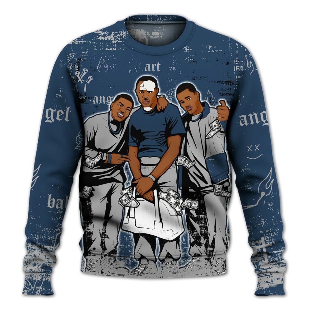 Sweatshirt To Match Retro French Blue 2025 12s - Paid In Full Money All Over Print