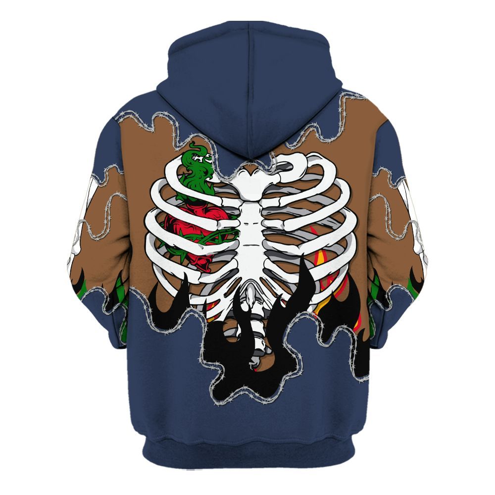 Hoodie To Match Midnight Navy 13s - Skeleton Heart On Fire All Over Print