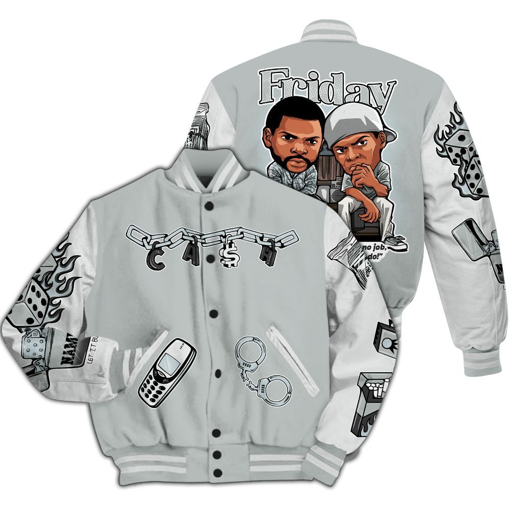 Varsity Jacket To Match Black Wolf Grey 12s - Friday Movie Custom Name All Over Print