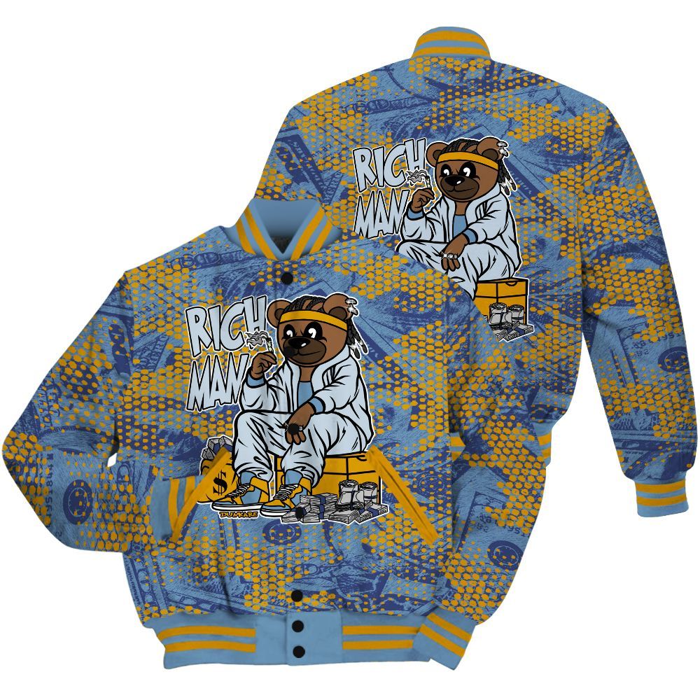 Varsity Jacket To Match High OG First In Flight 1s Shirt - Rich Man Bear Banknotes Art All Over Print