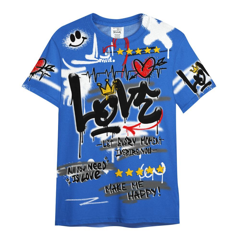 Shirt To Match High OG Royal 2026 1s - Happy Love Beats Graffiti Streetwear All Over Print