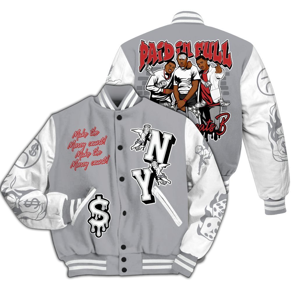 Varsity Jacket To Match White Cement 4s - Paid In Full Money All Over Print