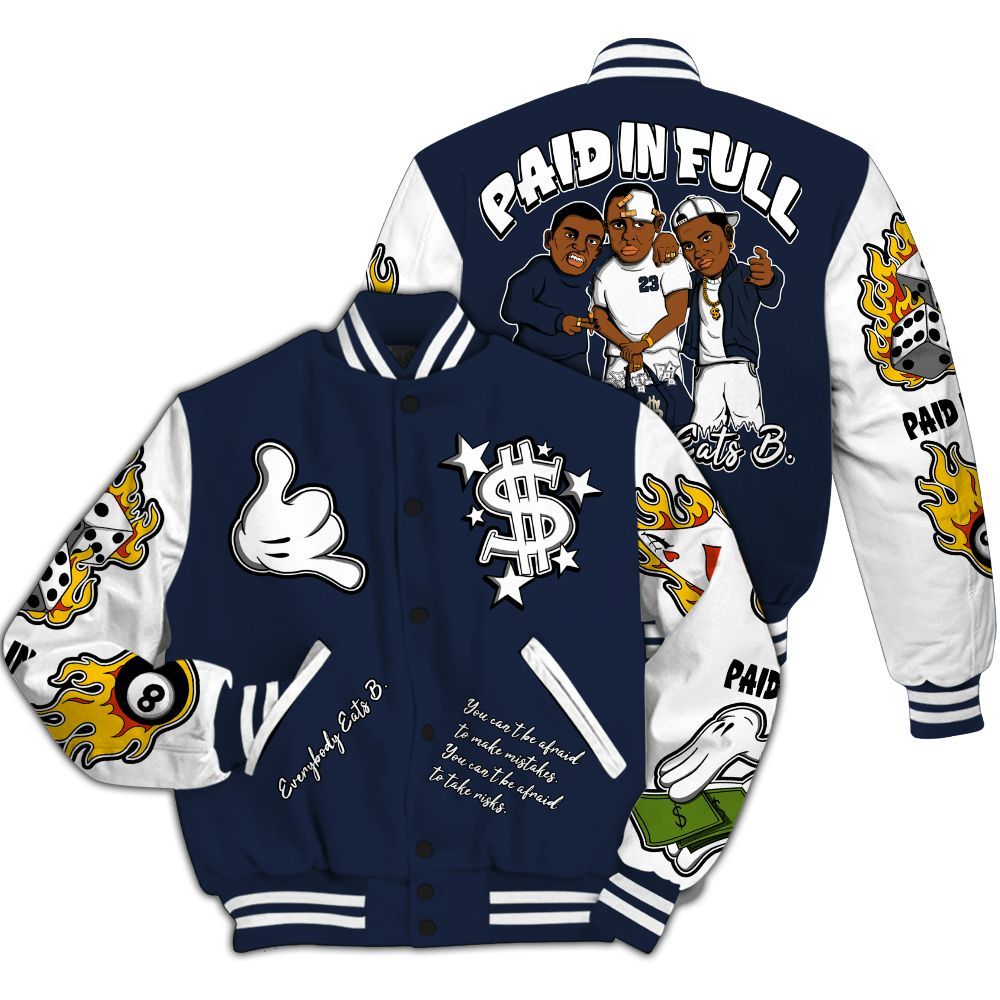 Varsity Jacket To Match Dunk Low White Midnight Navy - Funny Everybody Paid In Full Graphic All Over Print