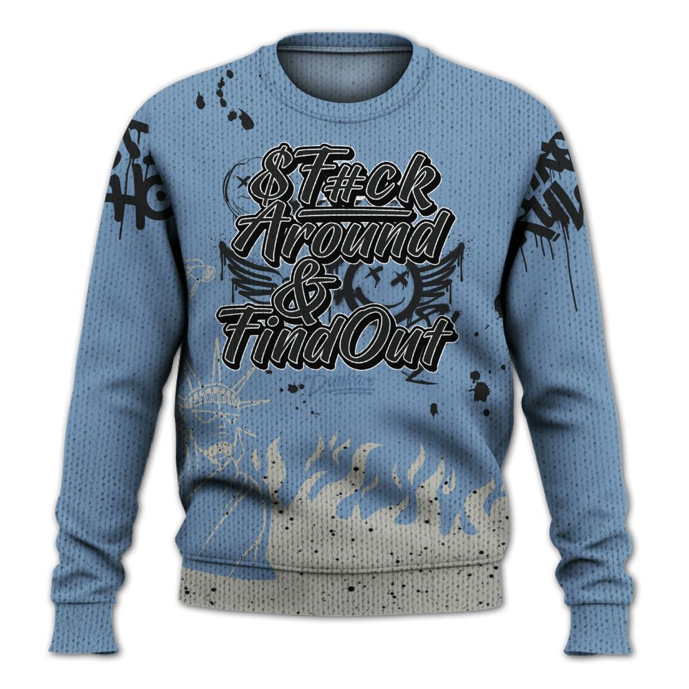 Knitted Sweater To Match University Blue 4s - Graphic Fck Around Find Out