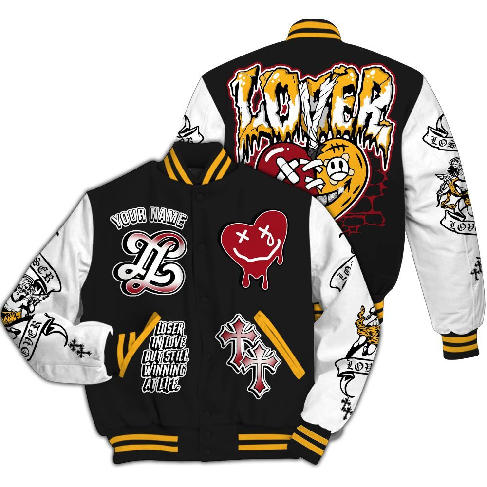 Varsity Jacket To Match White Taxi 12s - LOVER LOSER Custom Name All Over Print