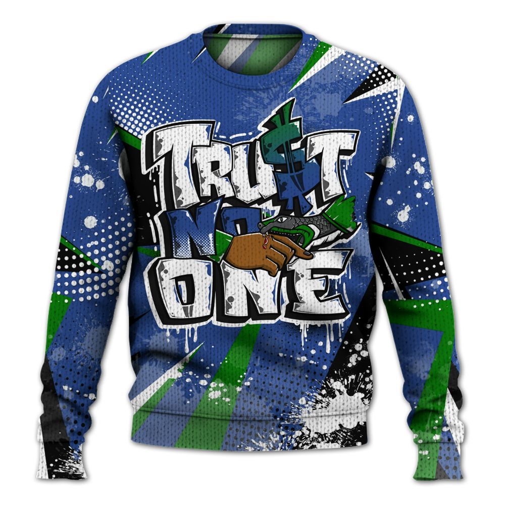 Knitted Sweater To Match Retro Hyper Royal 13s - Poly Trust No One Dripping