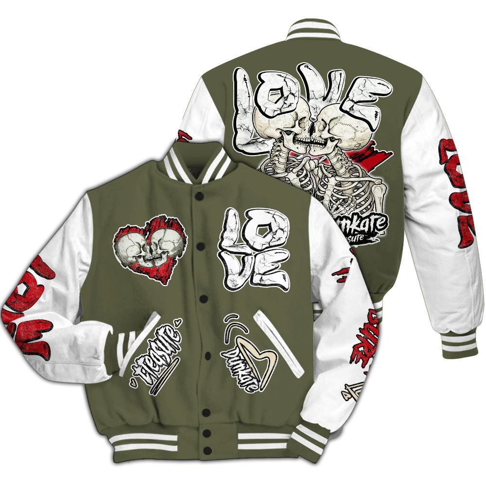 Varsity Jacket To Match Travis Scott Low OG Medium Olive 1s - Skull Bear All Over Print