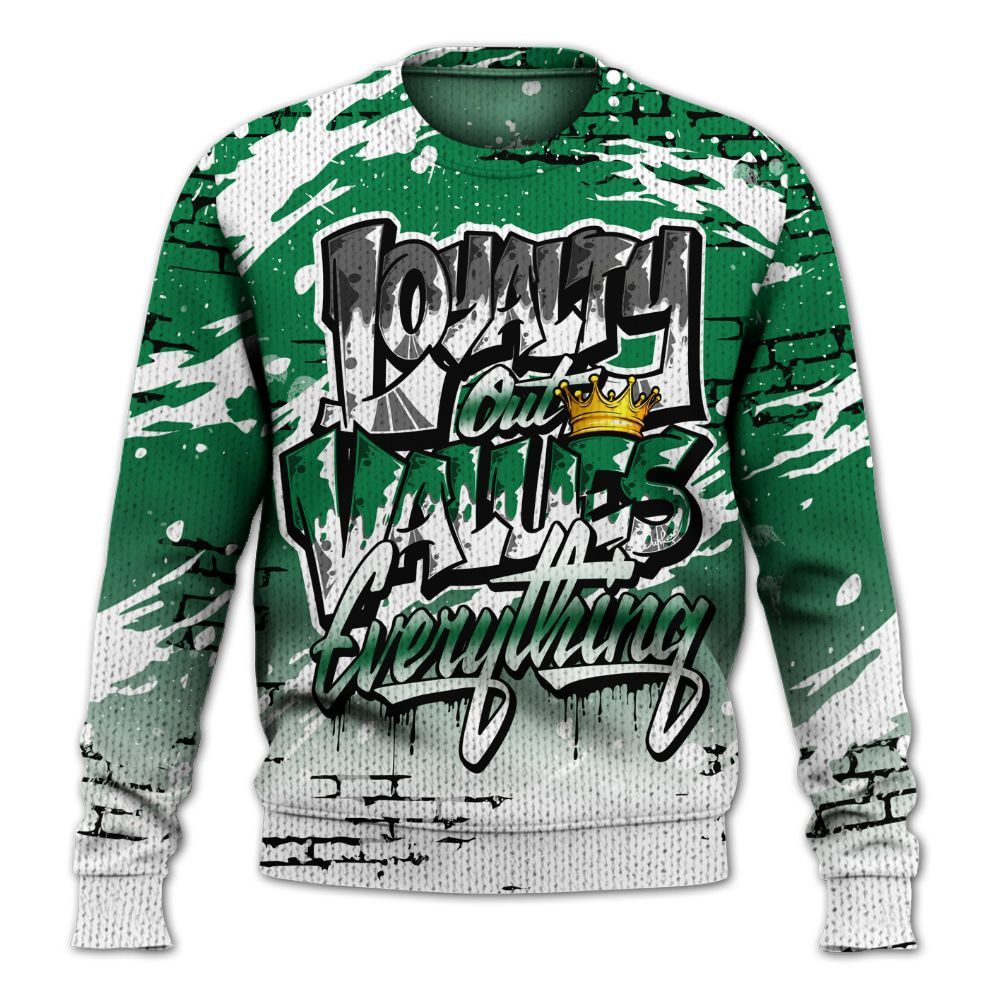 Knitted Sweater To Match Pine Green 13s - Values Of Loyalty Drip