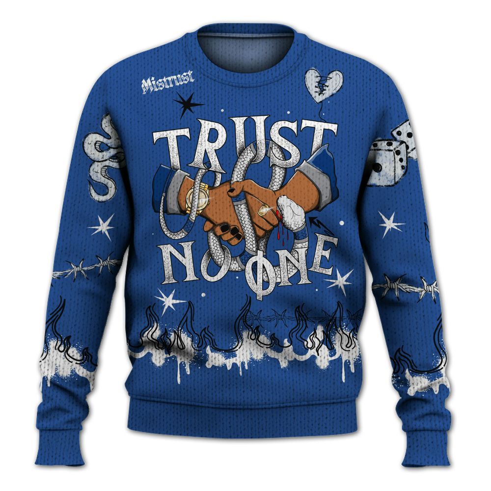 Knitted Sweater To Match High OG True Blue 1s - Trust No One Snake-Bite Doodle Crayon