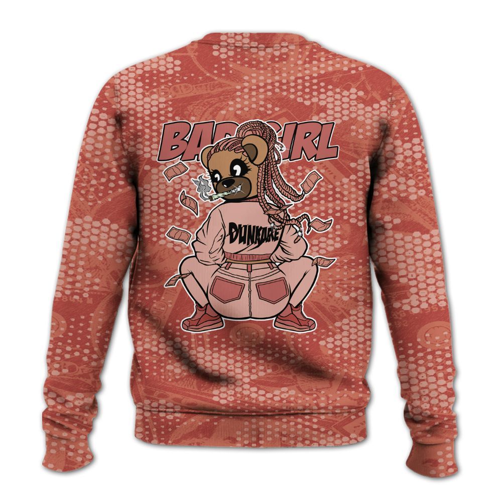 Sweatshirt To Match Dune Red 13s - Rebellious Girl Bear Banknotes Art All Over Print