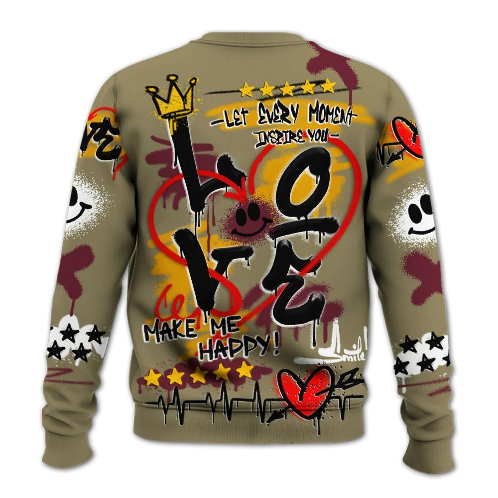 Sweatshirt To Match Black Olive 7s - Happy Love Beats Graffiti Streetwear All Over Print