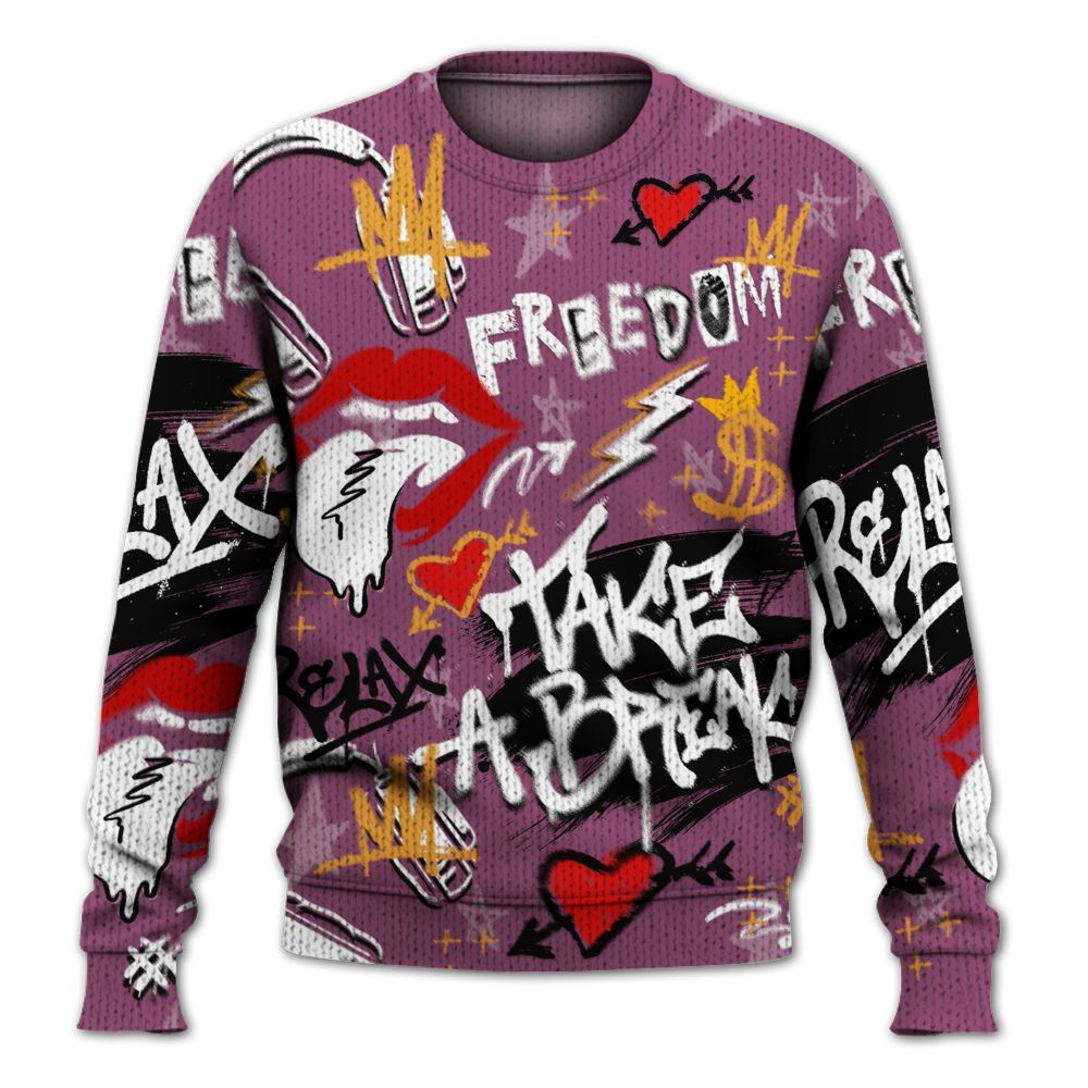 Knitted Sweater To Match High OG Brotherhood 1s - Take Break Freedom Graffiti Streetwear