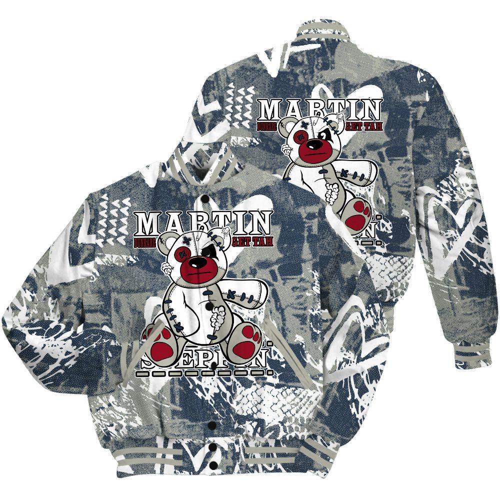 Varsity Jacket To Match Navy Blue 2024 6s Shirt - Tah Steppin Bear Heart Grunge All Over Print