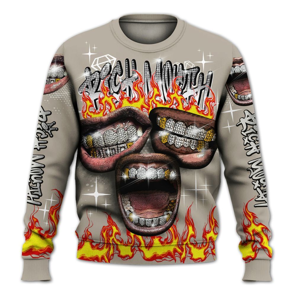 Sweatshirt To Match RM Light Bone 4s - Rich Mouth Fire Rap Retro 90s All Over Print