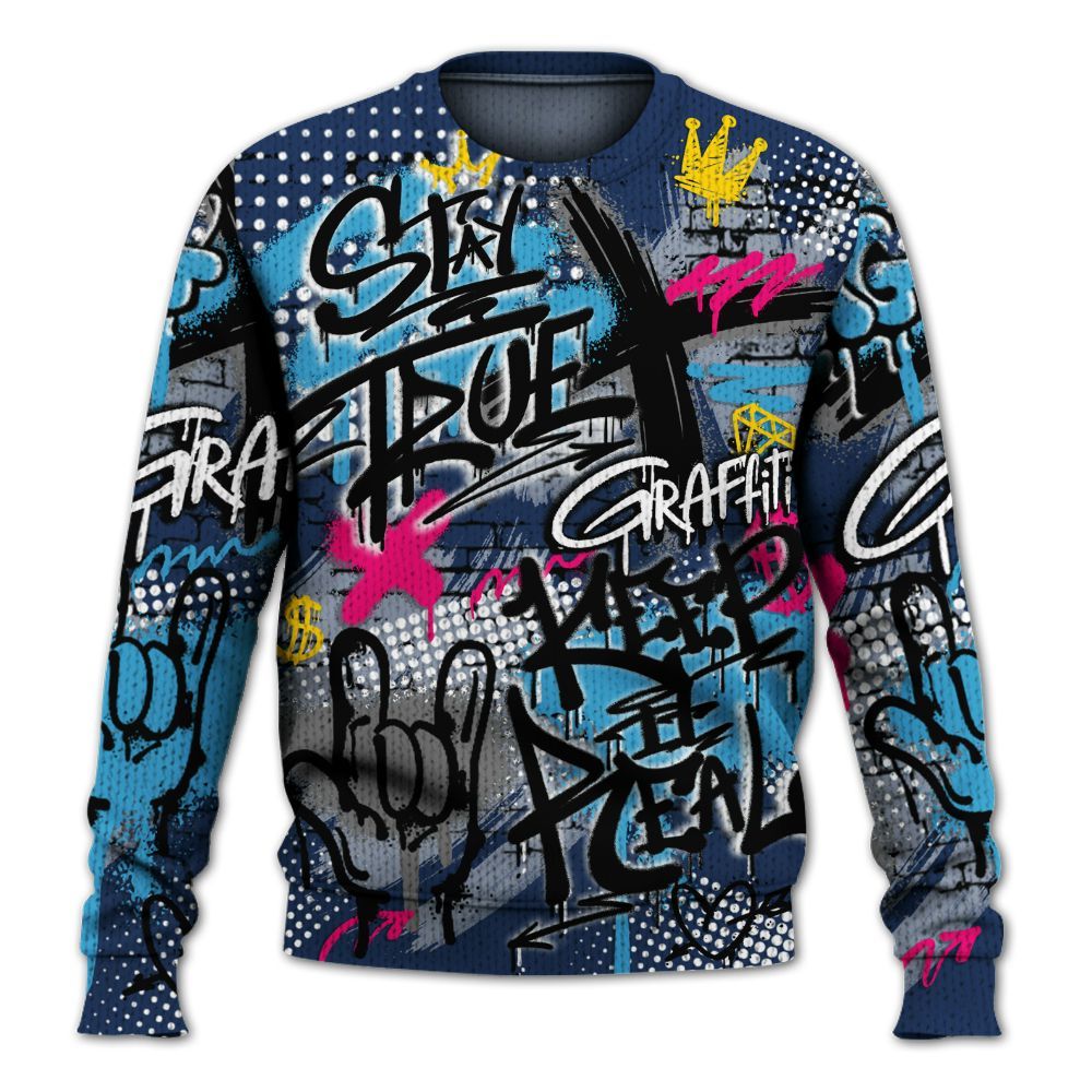 Knitted Sweater To Match Air Max 180 University Blue - True It Real Graffiti Streetwear