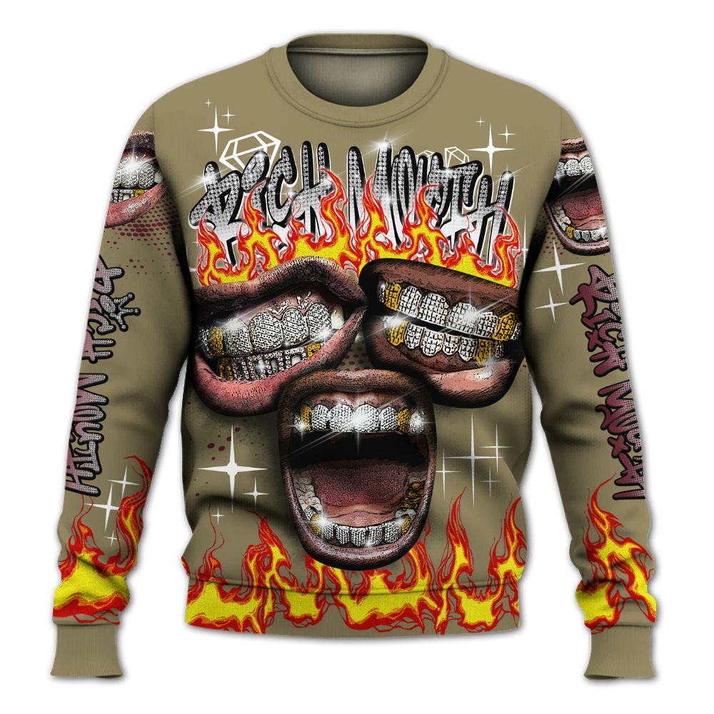 Sweatshirt To Match Black Olive 7s - Rich Mouth Fire Rap Retro 90s All Over Print