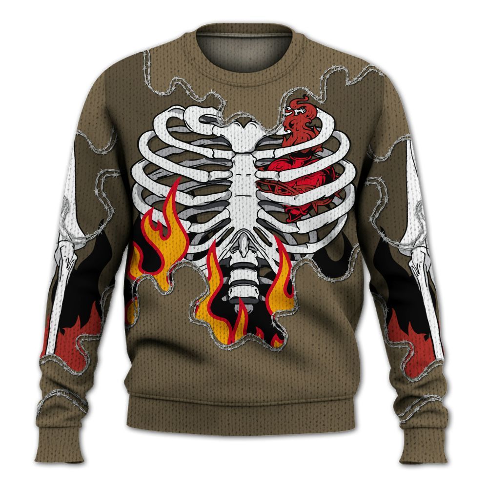 Knitted Sweater To Match Olive 9s - Skeleton Heart On Fire