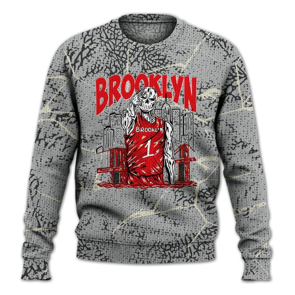 Knitted Sweater To Match Cement Grey 3s - Brooklyn's Skeleton Crack