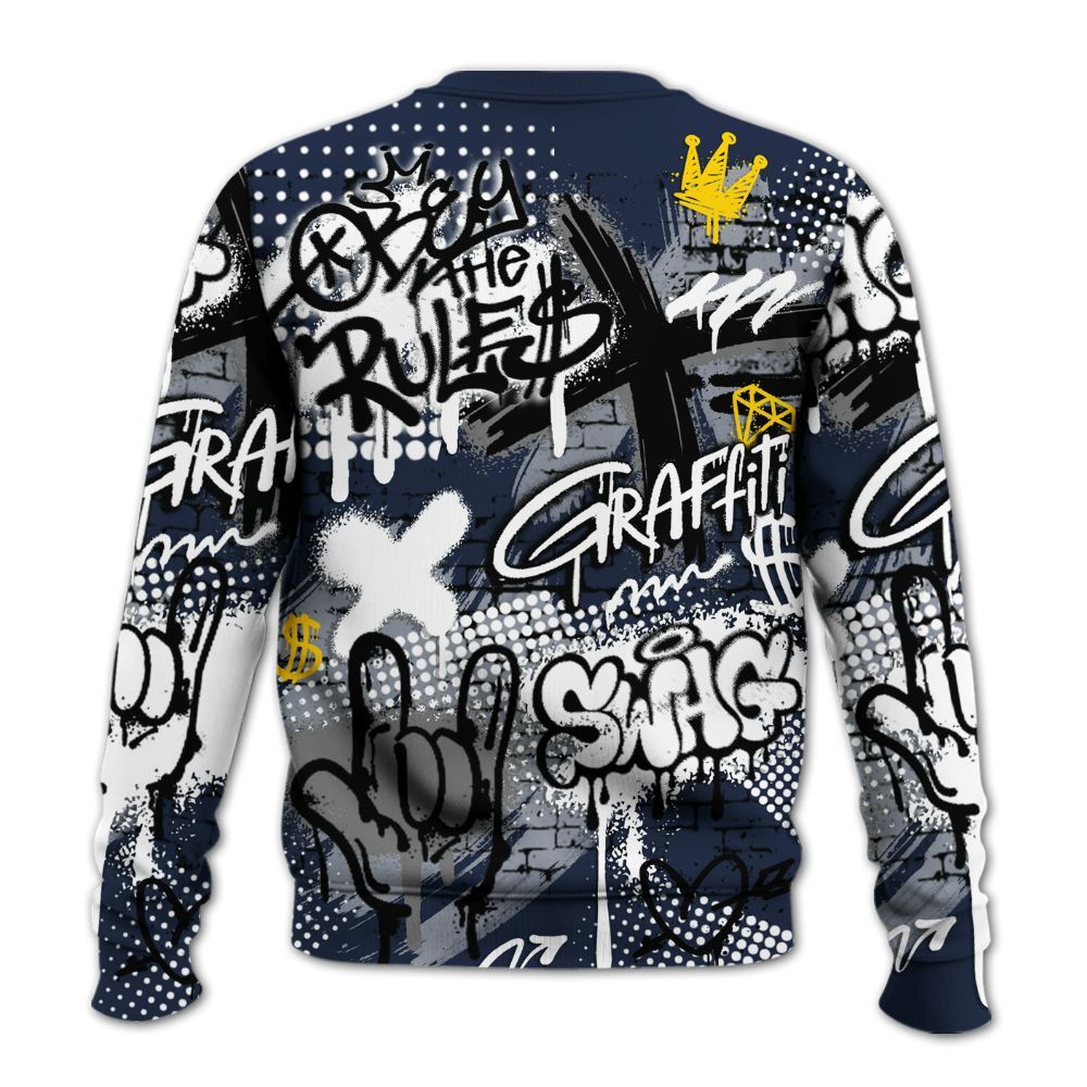 Sweatshirt To Match Dunk Low White Midnight Navy - True It Real Graffiti Streetwear All Over Print