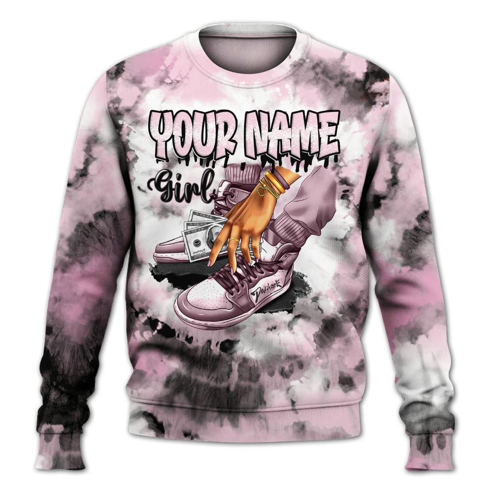 Sweatshirt To Match Orchid 4s - Custom Name SNEAKER Girl Money Drip Tie Dye All Over Print