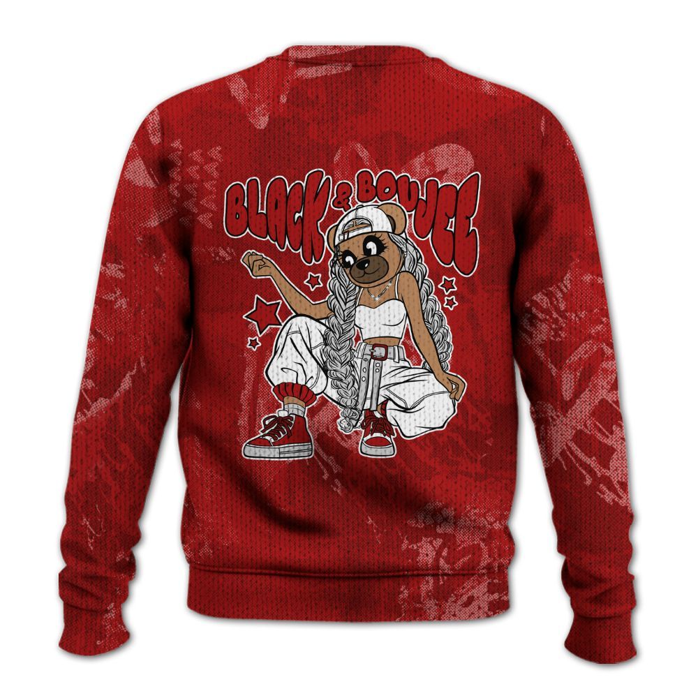 Knitted Sweater To Match Red Taxi 12s - Boujee Girls Bear Heart Grunge