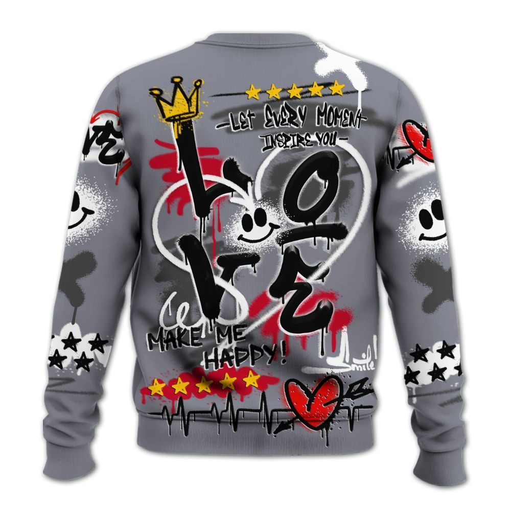 Sweatshirt To Match Retro Black Flint 13s - Happy Love Beats Graffiti Streetwear All Over Print