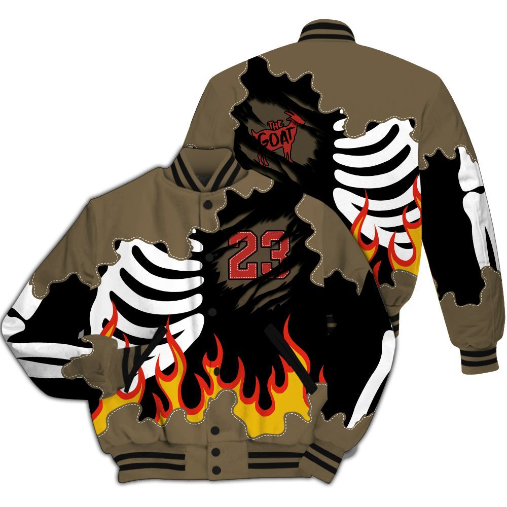 Varsity Jacket To Match Olive 9s - Burning Skeleton 23 G.O.A.T All Over Print