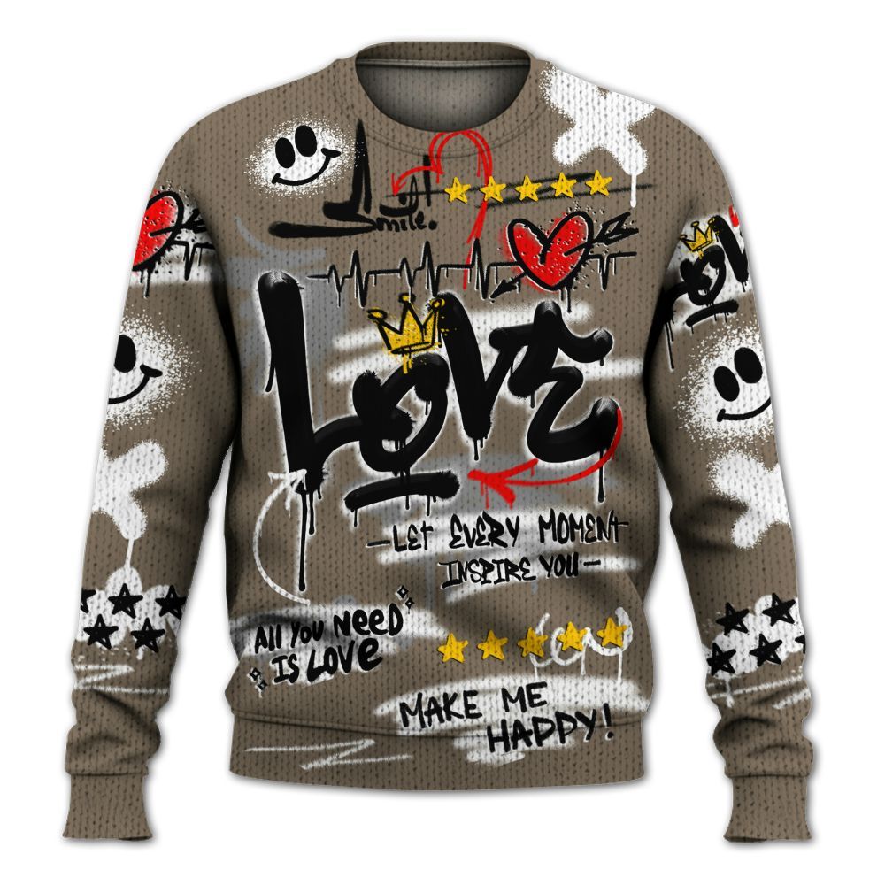 Knitted Sweater To Match Low OG Dark Mocha 1s - Happy Love Beats Graffiti Streetwear