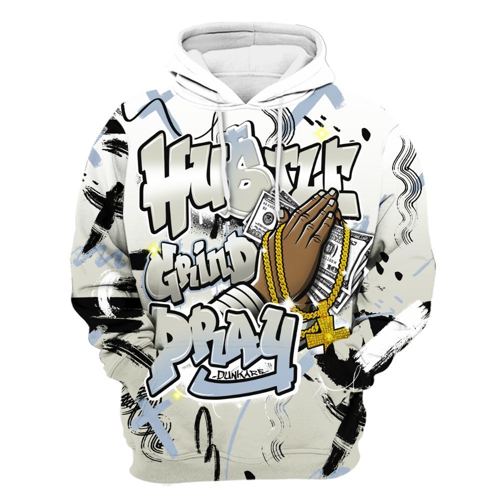 Hoodie To Match Low OG Wolf Grey 1s - Money Hustle Grind Pray All Over Print