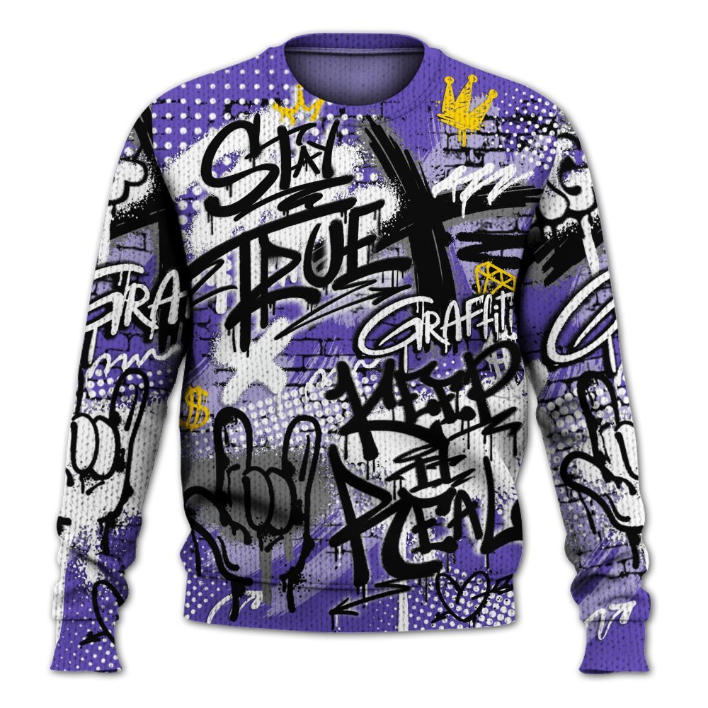 Knitted Sweater To Match Field Purple 12s - True It Real Graffiti Streetwear