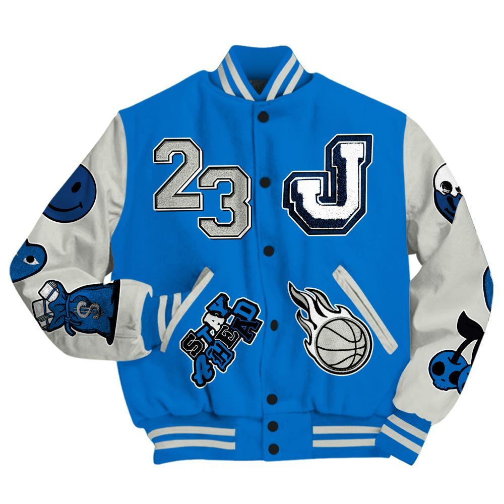 Varsity Jacket To Match Blueberry 12s - Hustles Money Number 23 All Over Print