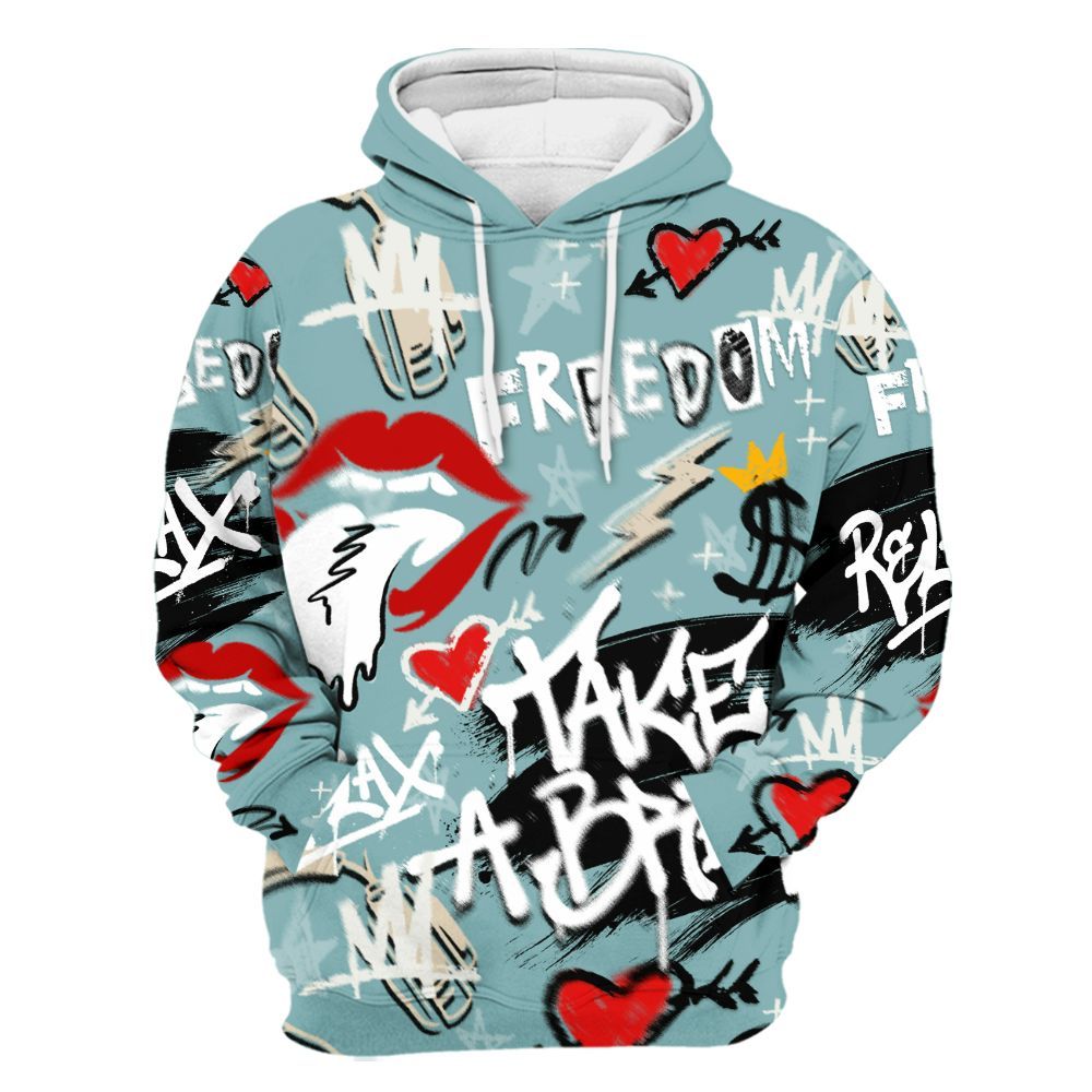 Hoodie To Match Dunk Low Glacier Blue Pale Ivory - Take Break Freedom Graffiti Streetwear All Over Print