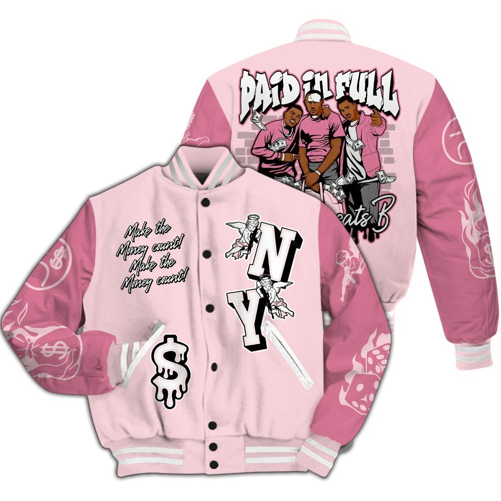 Varsity Jacket To Match GS Pearl Pink 12s - Paid In Full Money Graphic Varsity Jacket All Over Print