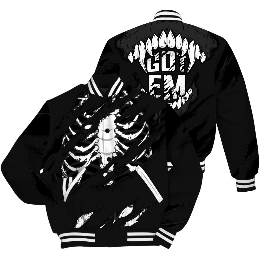 Varsity Jacket To Match White Thunder 4s Shirt, GOT 'EM Skeleton Scratch All Over Print
