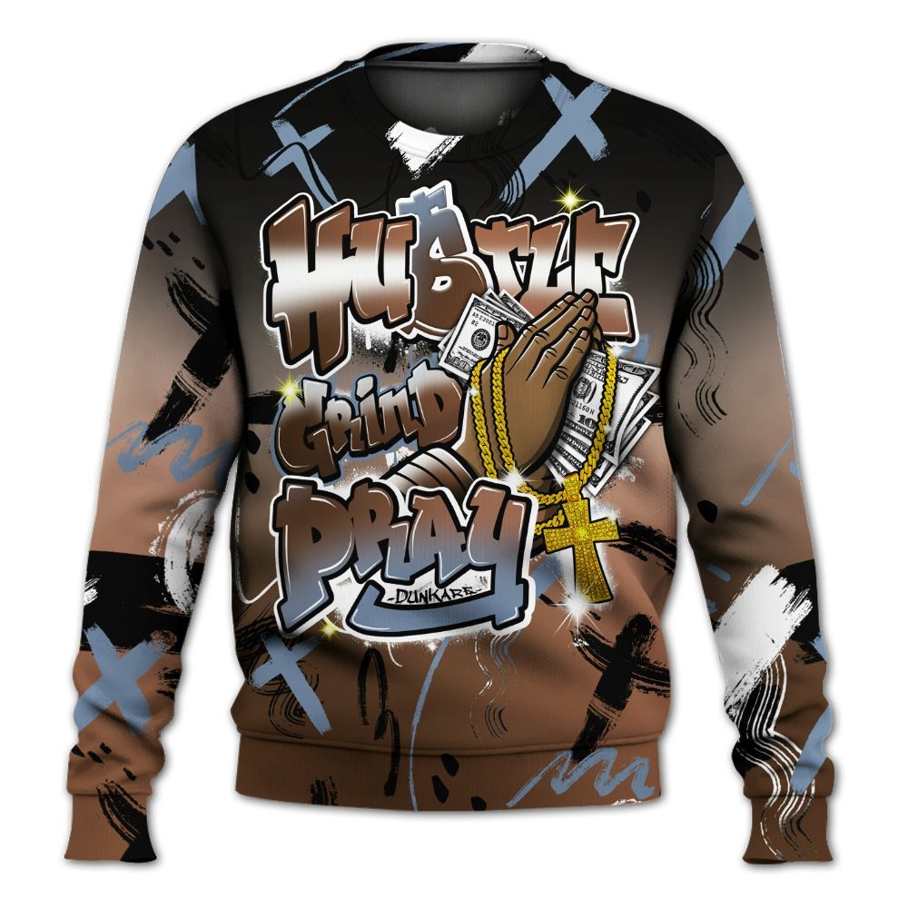 Sweatshirt To Match Air Foamposite Metallic Copper - Money Hustle Grind Pray All Over Print