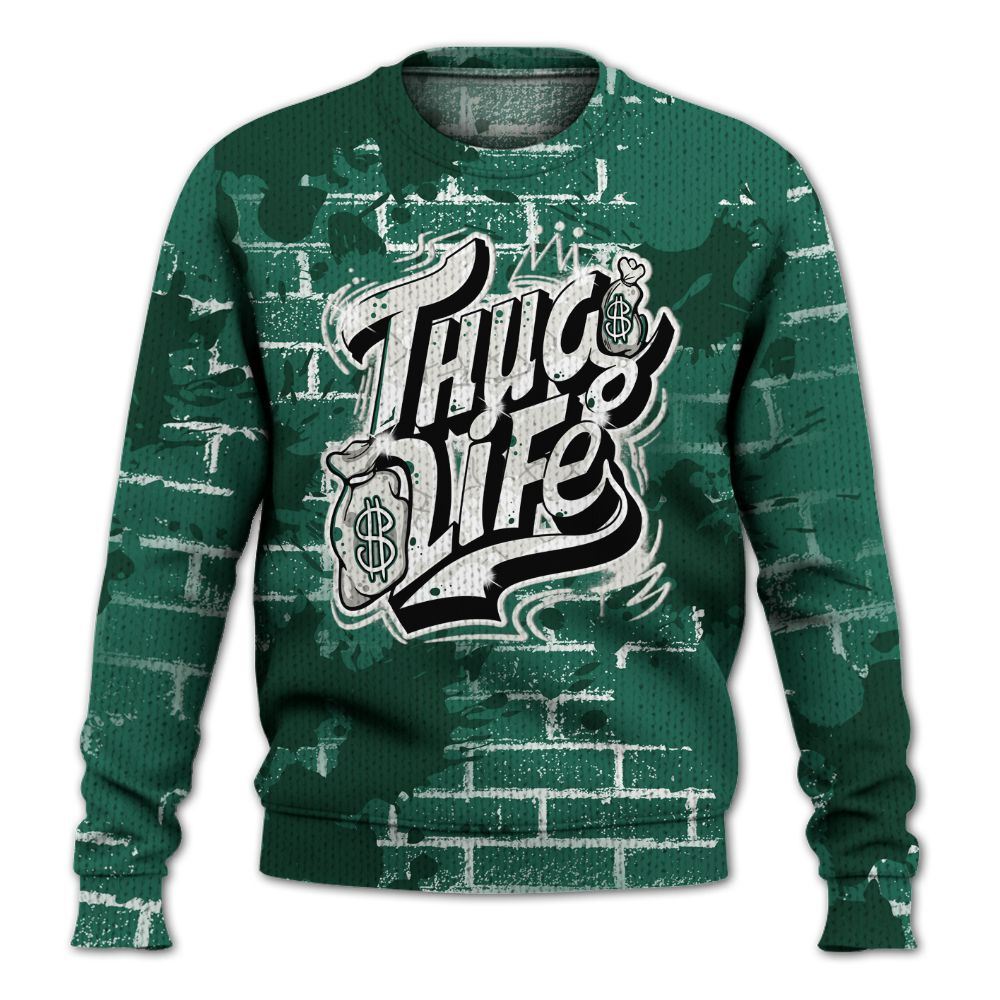Knitted Sweater To Match Oxidized Green 4s - Free Thug Living Graphic Brick Art