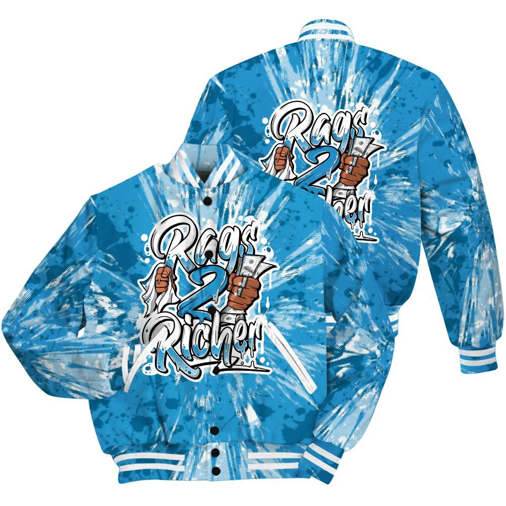 Varsity Jacket To Match Powder Blue 9s Shirt - Rag 2 Rich Graphic Luxury All Over Print