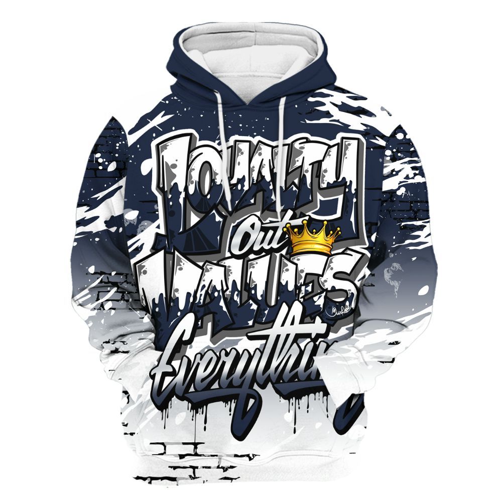 Hoodie To Match Dunk Low White Midnight Navy - Values Of Loyalty Drip All Over Print