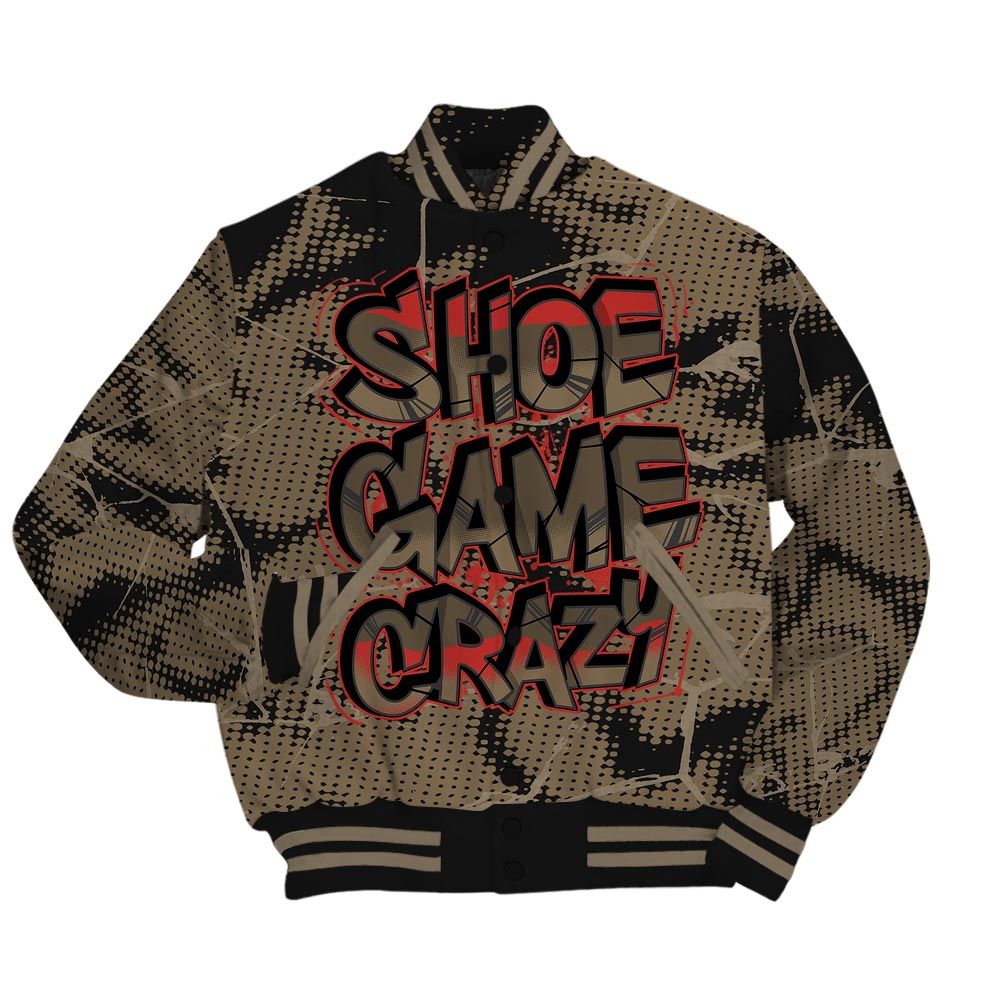 Varsity Jacket To Match Olive 9s - Shoe Game Crazy White Graphic Crack Varsity Jacket Unisex