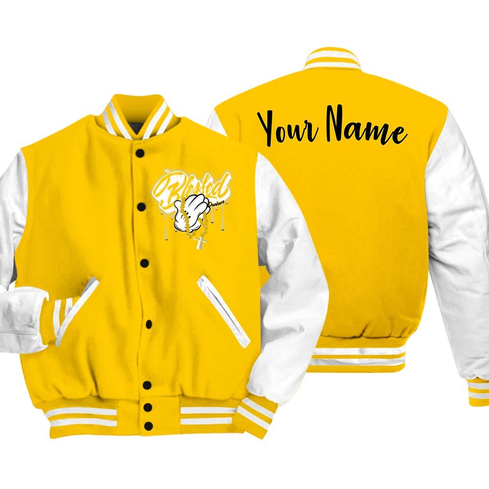 Varsity Jacket To Match Varsity Streetwear Custom Name God Blessed Drip, Vivid Sulfur 4s T-Shirt, To Sneaker Vivid Sulfur 4s Baseball Varsity Jacket 1704 NCT