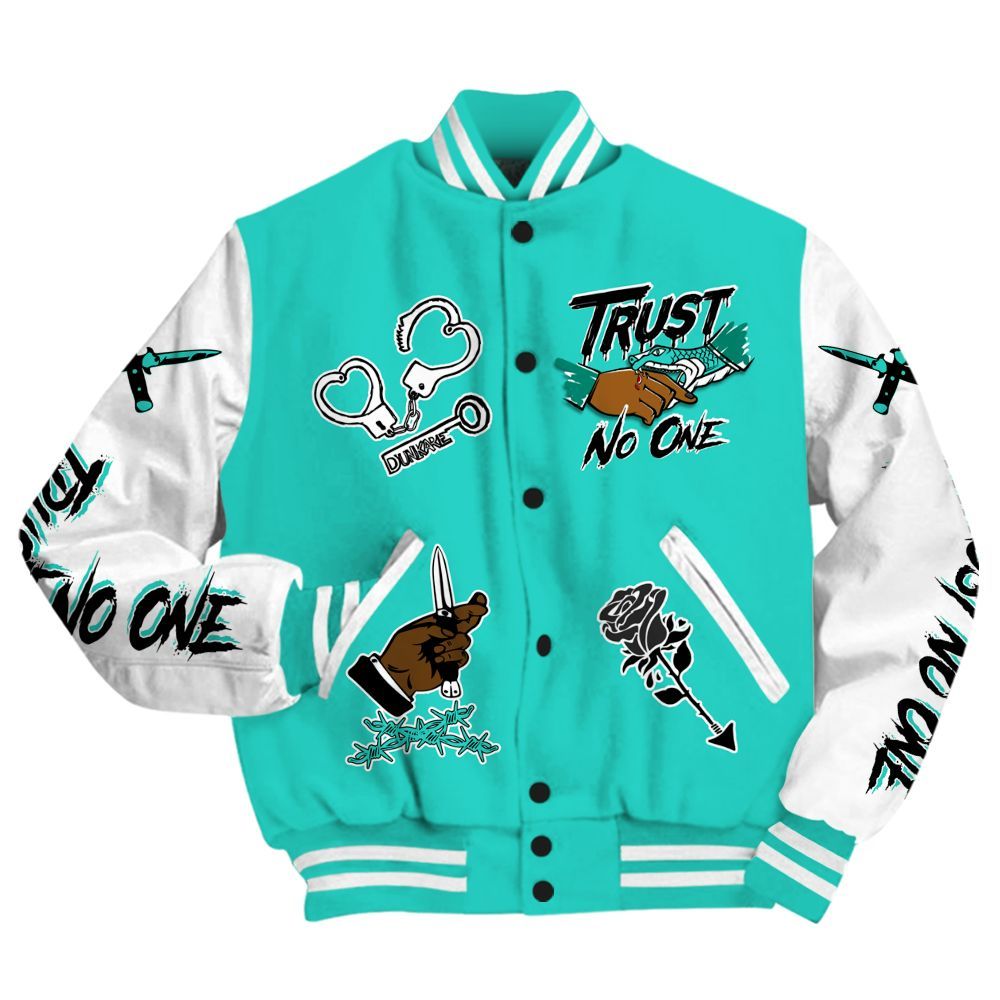 Varsity Jacket To Match Dunk Low Clear Jade - Trust No One Dripping All Over Print