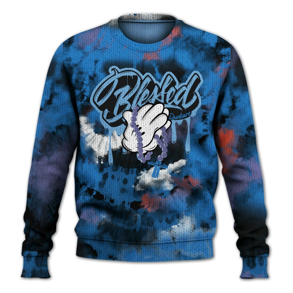 Knitted Sweater To Match Hi-Res Blue 700s - God Blessed Tie Dye