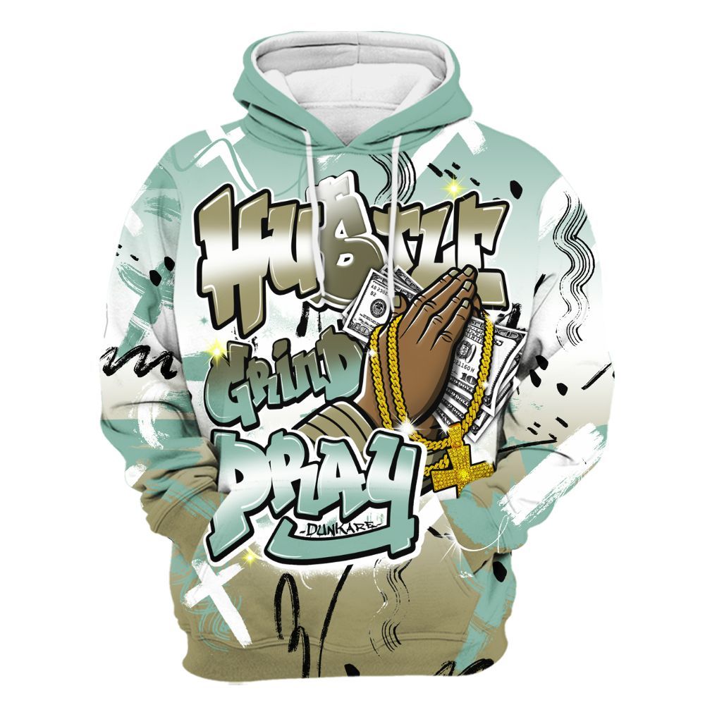 Hoodie To Match Dunk Low Suede Olive Aura - Money Hustle Grind Pray All Over Print