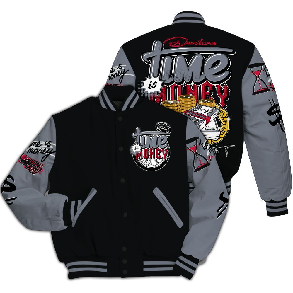 Varsity Jacket To Match Mid Black Metallic 1s - Time Is Money All Over Print