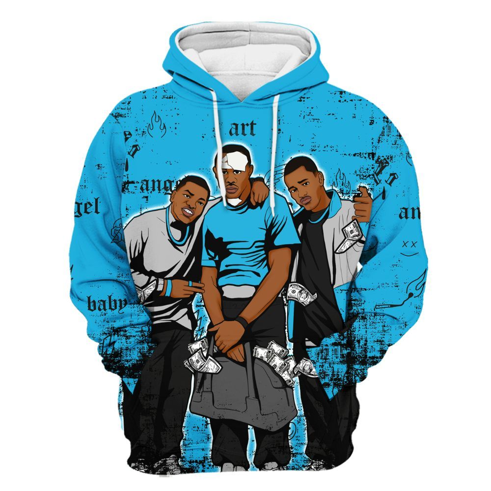 Hoodie To Match Black University Blue 2026 14s - Paid In Full Money All Over Print