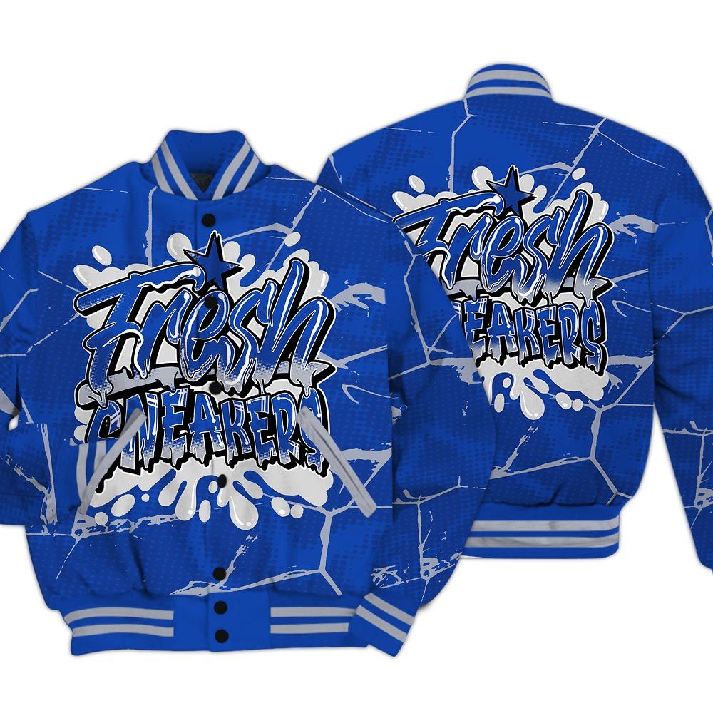 Varsity Jacket To Match Air Foamposite One Royal - Fresh Shoe White Graphic Crack Varsity Jacket Unisex