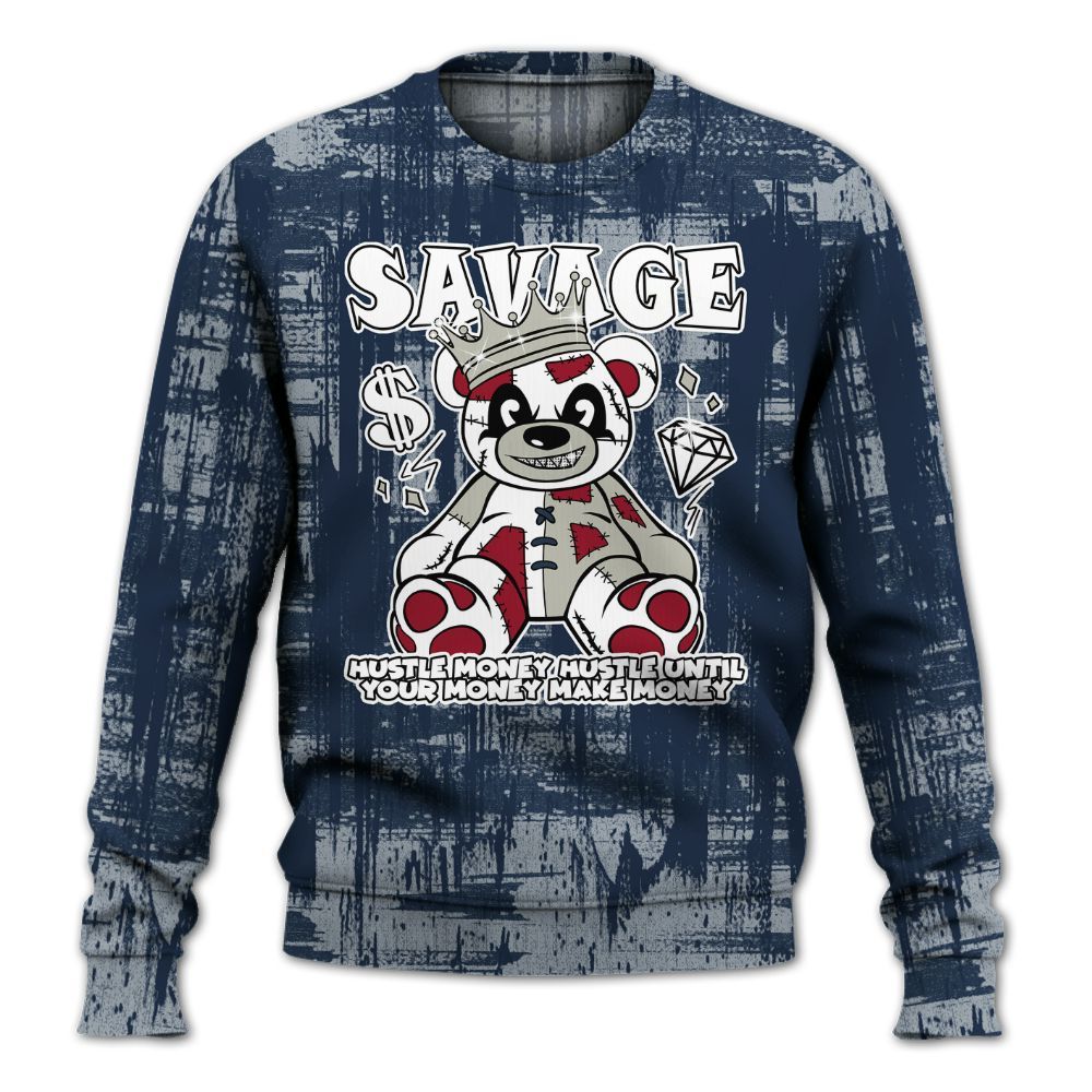 Sweatshirt To Match White Midnight Navy 6s - Savages Bear Glitch Art All Over Print