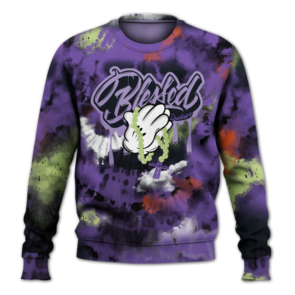 Sweatshirt To Match Canyon Purple 4s - God Blessed Tie Dye All Over Print