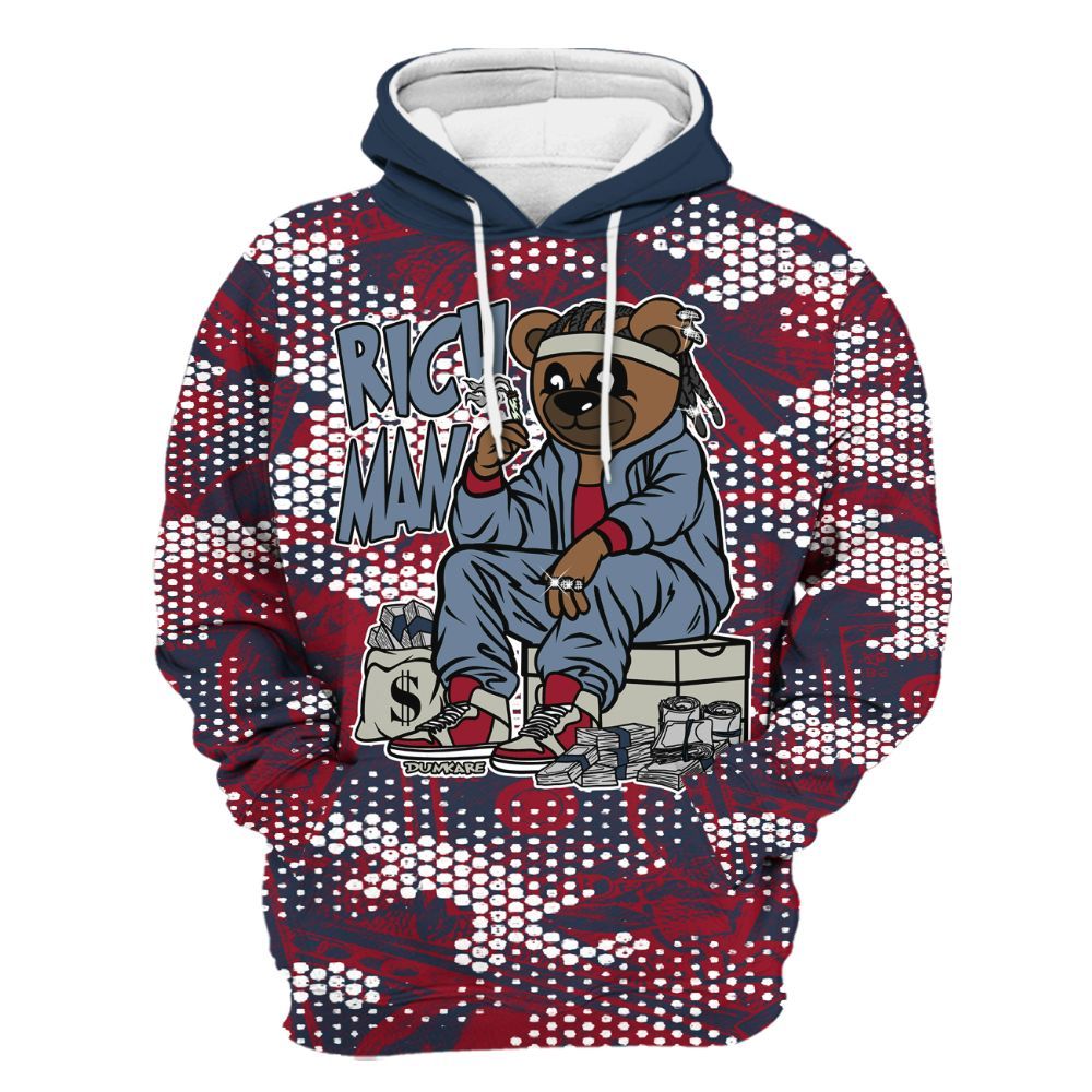Hoodie To Match Navy Blue 2024 6s - Rich Man Bear Banknotes Art All Over Print