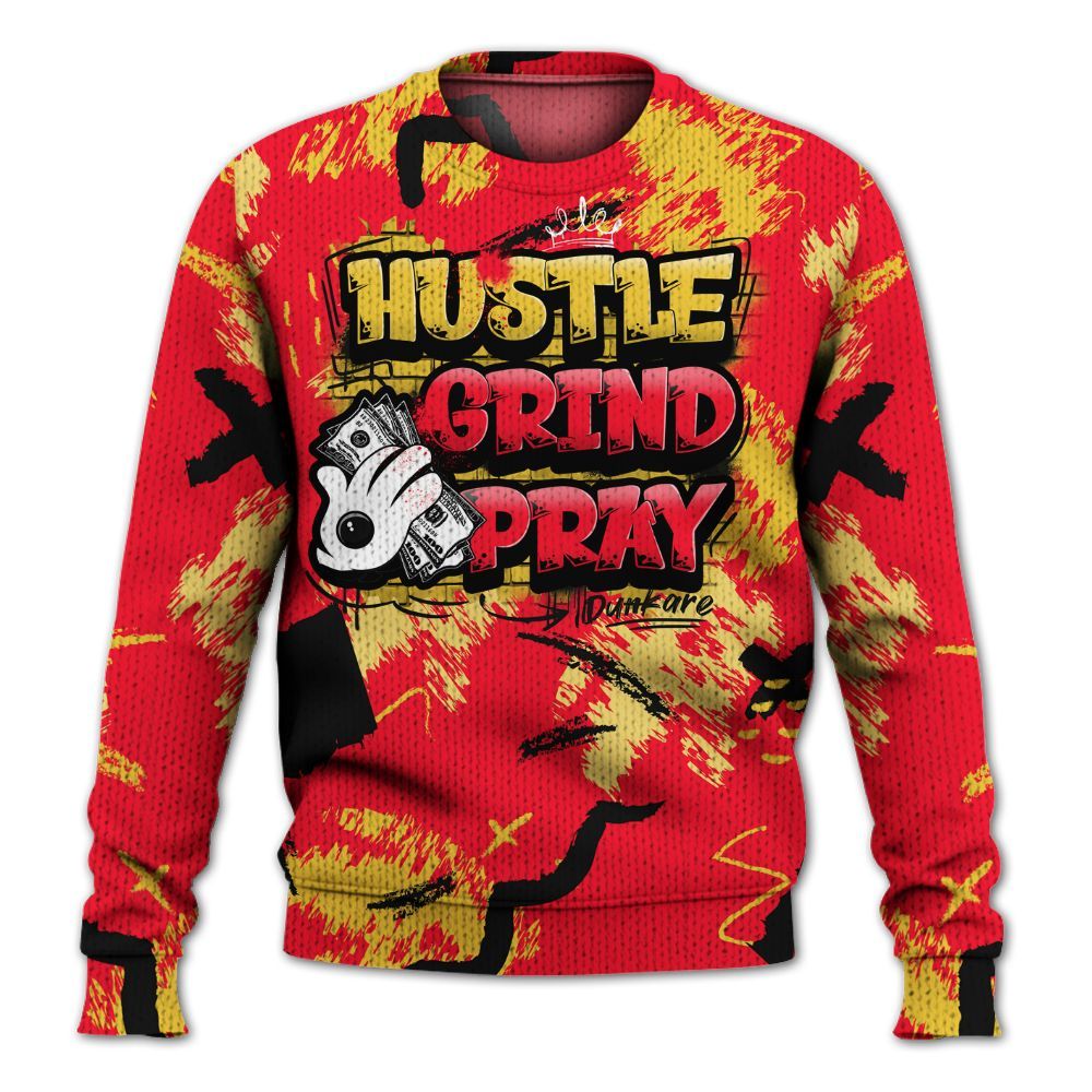 Knitted Sweater To Match KD 18 Air Bakin - Hustle Grind Pray Retro